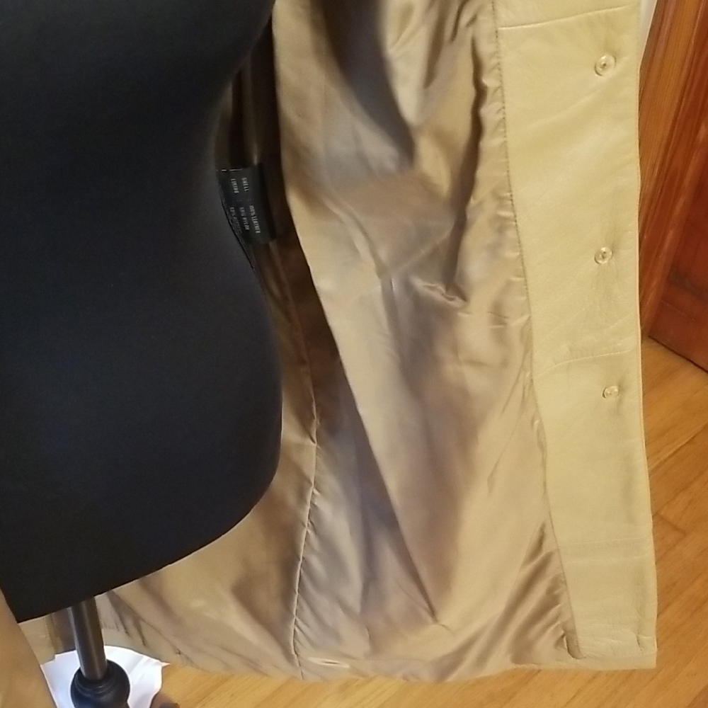 Colebrook 100% Leather Classic Tan Warm Long Button Down Coat Jacket Neutral - M - Picture 10 of 16